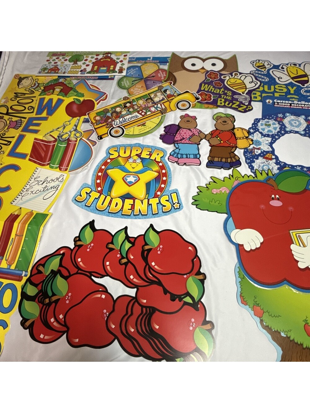 Vintage 90’s Classroom Bulletin Wall Decor School Teacher Decor Apples Bus Owl